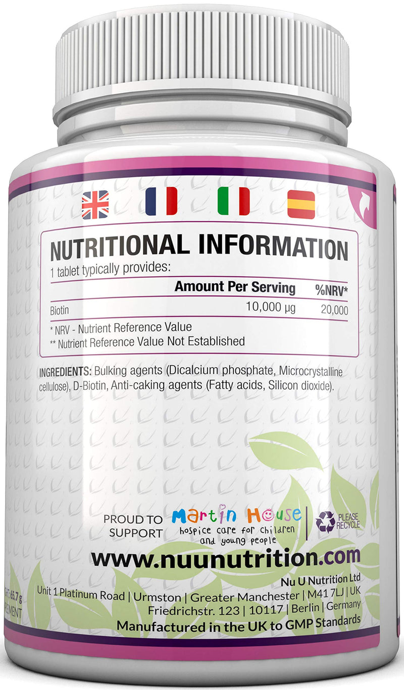 [Australia] - Biotin Hair Growth Supplement - 365 Vegan Tablets (Full Year Supply) - Biotin 10,000mcg by Nu U Nutrition 