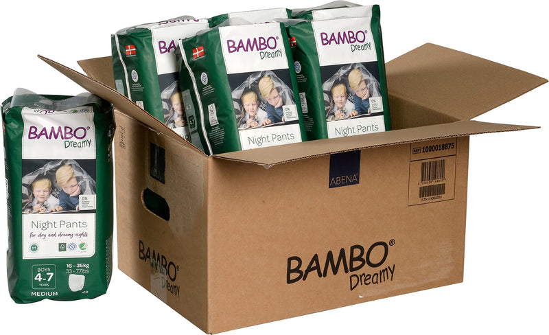 [Australia] - Bambo Nature Dreamy Boy Premium Night Pants, Aged 4-7 Size Medium (33-77 lb/15-35 kg) Pack of 10, 1000018875 10 Count (Pack of 1) 