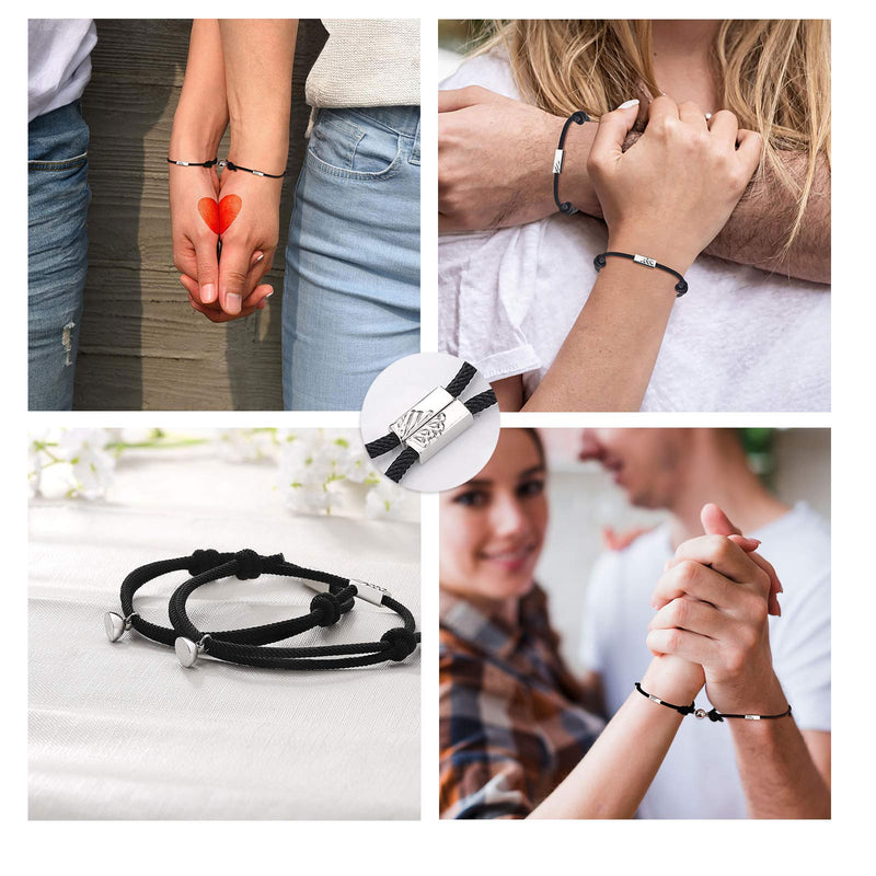 [Australia] - Tarsus Couples Magnetic Bracelets Mutual Attraction Eternal Love Relationship Matching Jewelry Gifts for Lover Women Men Bf Gf Friends 2PCS-Black 