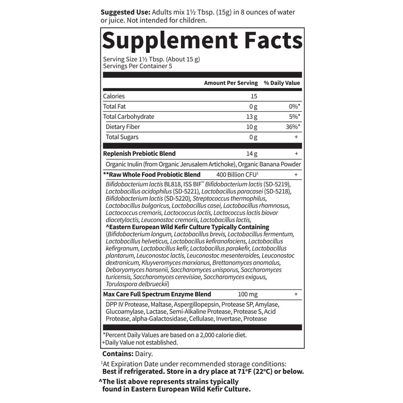 [Australia] - Garden of Life Organic Probiotic Powder for Women and Men - Raw Probiotics 5-Day Max Care 400 Billion CFU - Banana, High Bifido 5 Day Formula with Enzymes, Prebiotics for Digestive and Immune Health 