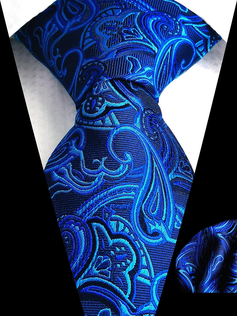 [Australia] - Paisley Tie Set for Men,Extra Long 61" Necktie Handkerchief Woven Classic Men's Floral Tie Pocket Square Set Wedding Party Blue 