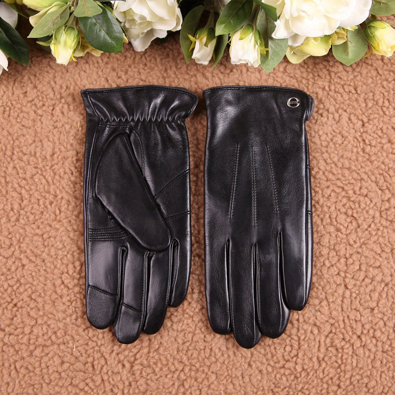 [Australia] - ELMA Winter Leather Gloves for Men - Mens Cashmere/Fleece Lined Glove for Motorcycle Driving Riding Black Brown 8 ( US Standard Size ) Black (Cashmere Lining ) 