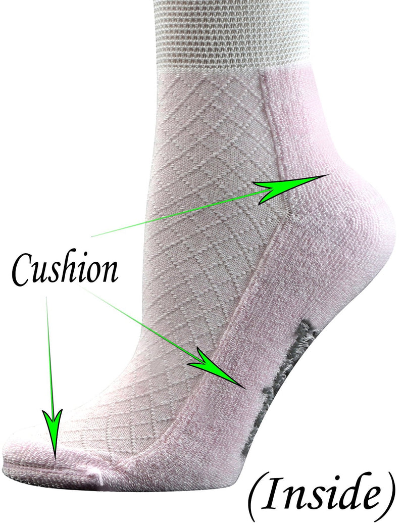 [Australia] - Yomandamor 5 Pairs Women's Bamboo Quarter Breathable Diabetic Socks with Seamless Toe and Cushion Sole 9-11 5 Pairs Pink 