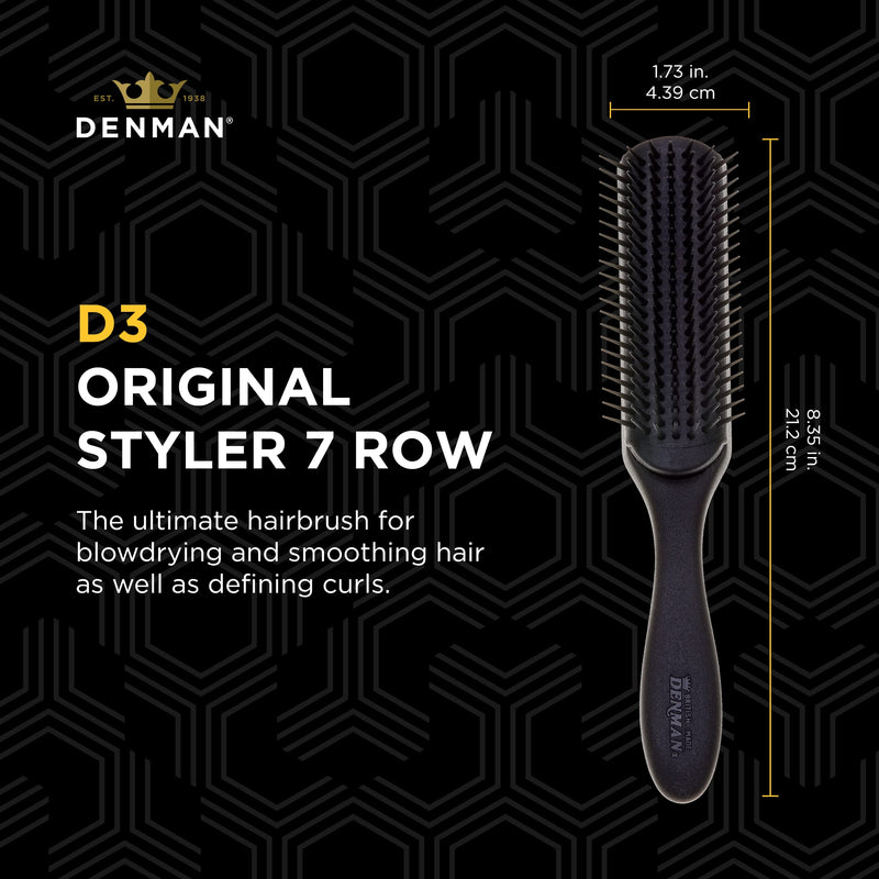 [Australia] - Denman Hair Brush for Curly Hair D3 (All Black) 7 Row Styling Brush for Blow-Drying All Black 1 Count (Pack of 1) 