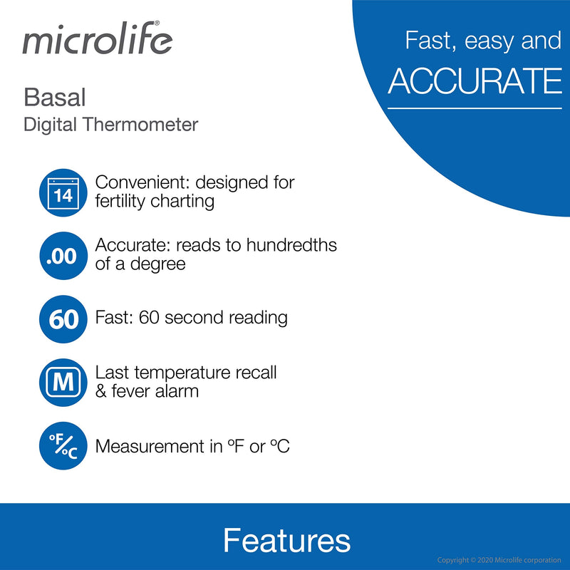 [Australia] - Microlife Digital Basal Thermometer for Fertility Tracking Ovulation, TTC Fertility with 1/100th Accurate Reads 