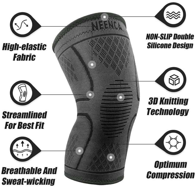 [Australia] - NEENCA 2 Pack Knee Brace, Knee Compression Sleeve Support for Knee Pain, Running, Work Out, Gym, Hiking, Arthritis, ACL, PCL, Joint Pain Relief, Meniscus Tear, Injury Recovery, Sports—Unisex. 048 S 2 Pack - Black 
