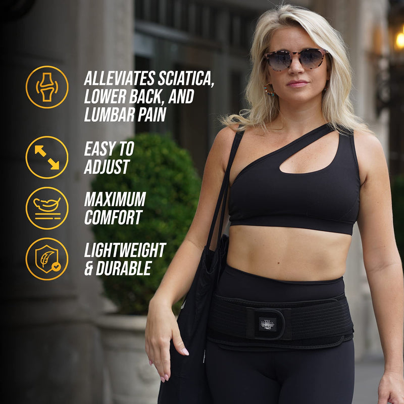 [Australia] - SOLAWELL Sacroiliac Belt - Lower Back Support to Treat Sciatica - Pain Relief for Pelvic, Lumbar, Nerve and Leg Discomfort - Posture and Pregnancy Support - Pelvis Brace to Improve Alignment - SI Joint Belt for Women and Men, Black 