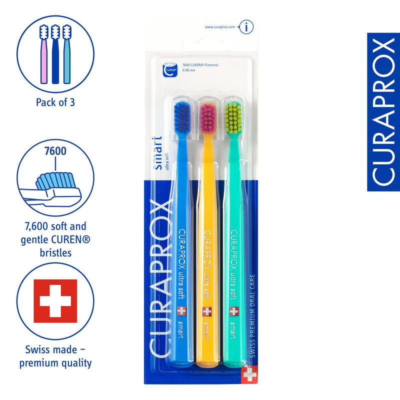 [Australia] - Curaprox Toothbrush CS Smart Trio Pack - 3 x Soft Small Head Toothbrush for Adults with 7600 CUREN® Filaments - Curaprox Manual Toothbrush 