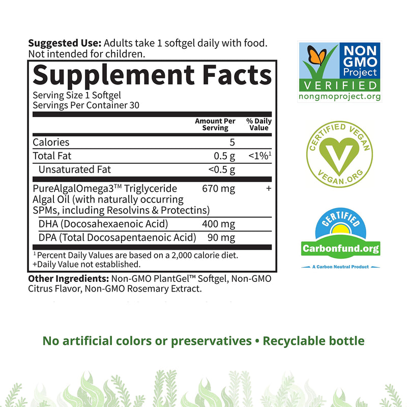 [Australia] - Garden of Life Dr. Formulated Prenatal Vegan DHA - Certified Vegan Omega 3 Supplement with 400mg DHA + DPA from Algal Omega 3 in Triglyceride Form, Non-GMO Algae Omega 3 for Vegans, 30 Softgels 