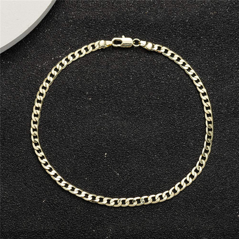 [Australia] - kelistom 4mm Gold Cuban Link Anklet for Women Teen Girls, 14K Gold / 18K Gold/White Gold Plated Cuban Ankle Bracelets, Soft and Waterproof Chain Anklet 9 10 11 inches 10.0 Inches 