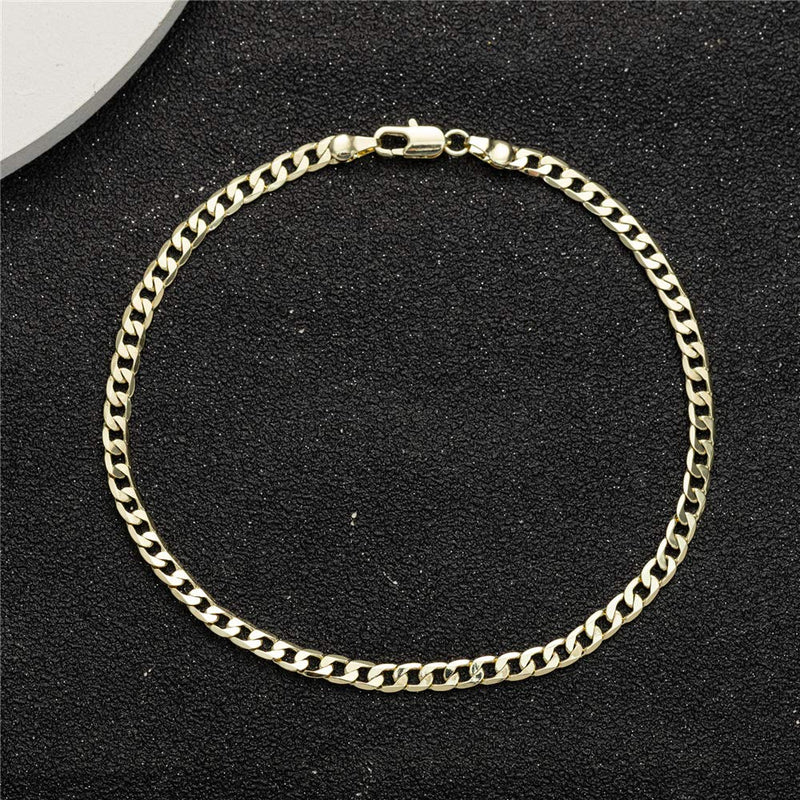 [Australia] - kelistom 14K Gold Plated Cuban Link Anklet, 4mm Wide Cuban Ankle Bracelets for Women Teen Girls, Soft and Waterproof Chain Anklet 9 10 11 inches 11.0 Inches 