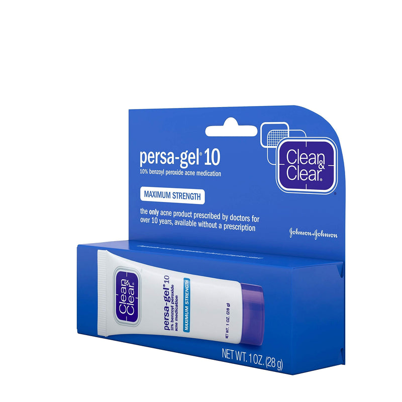 [Australia] - Clean & Clear PersaGel 10 Acne Medication Spot Treatment with Maximum Strength 10 Benzoyl Peroxide Topical Pimple Cream Acne Gel medication for Face Acne with Benzoyl Peroxide, 4 Count 1 Ounce (Pack of 4) 