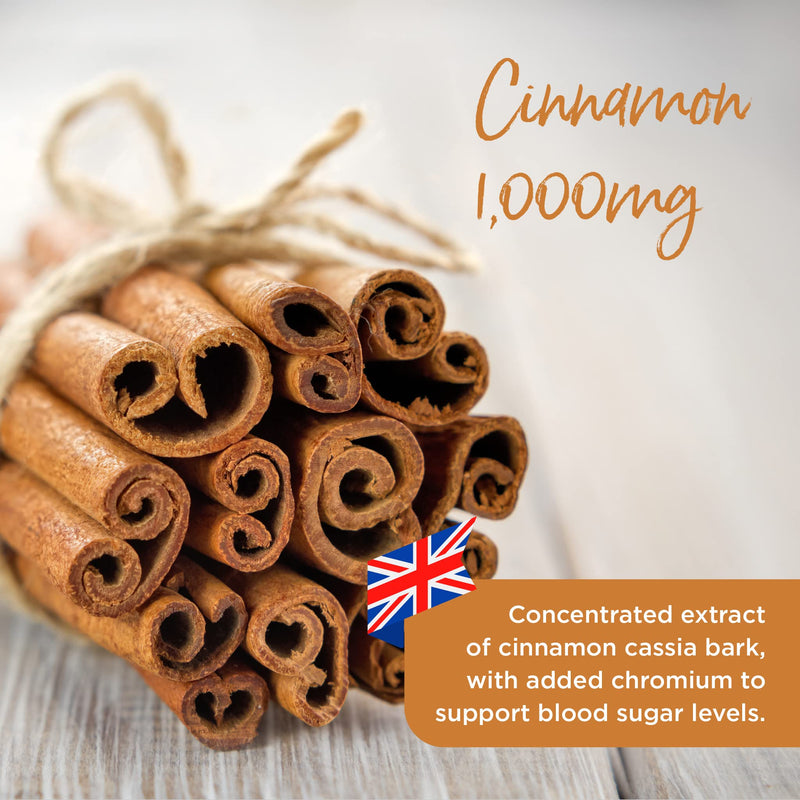[Australia] - Healthspan Cinnamon 1,000mg | 120 Tablets | Added Chromium | Supports Metabolism | Vegan 