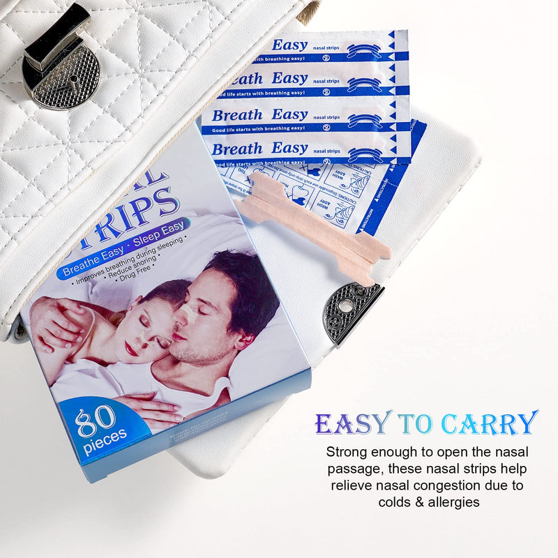[Australia] - Nasal Strips 80 Pack, Nose Strips for Breathing, Relieve Nasal Congestion Due to Colds & Rhinitis, Make Your Nose Breathe Easier, Reduce Snoring, Improve Sleep, Snoring Solution for Men and Women 