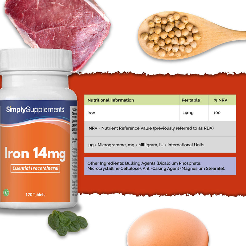 [Australia] - Iron Tablets 14mg | 120 Tablets = 4 Month Supply | Vegan & Vegetarian Friendly | 100% NRV | Popular Supplement for Reducing Tiredness & Fatigue | Manufactured in The UK 