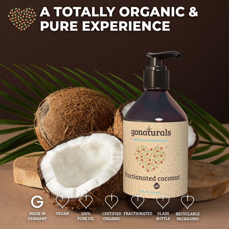 [Australia] - GONATURALS Fractionated Coconut Oil for Skin - Organic Coconut Oil for Skin and Hair: Ideal for Acne & DIY Moisturisers, Pure Coconut Oil for Skin Serving As A Massage Oil & Coconut Hair Oil, 250ml 