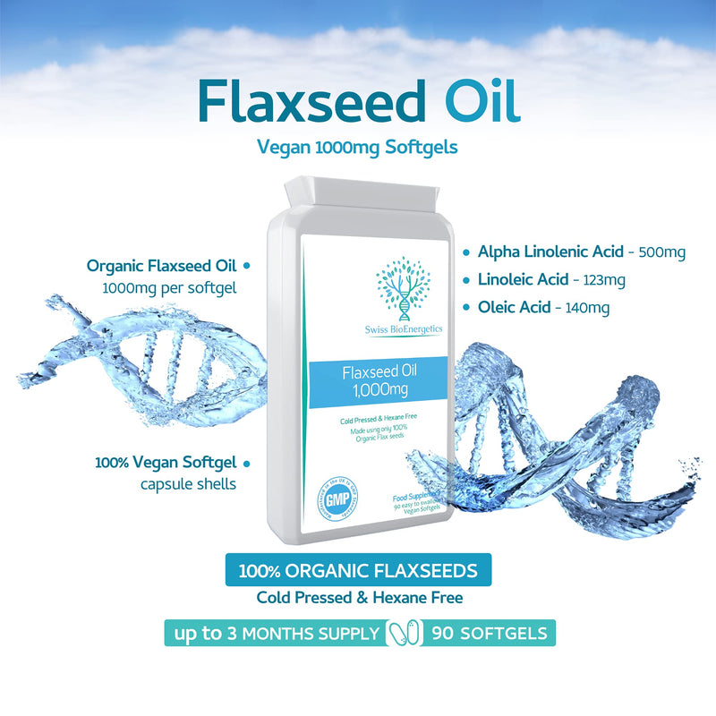 [Australia] - Flaxseed Oil Capsules 1000mg � 90 Vegan Soft Gels - High in Omega 3, 6, 9 - Made with only Cold Pressed, Hexane Free Organic Flax Seed - Manufactured in The UK 