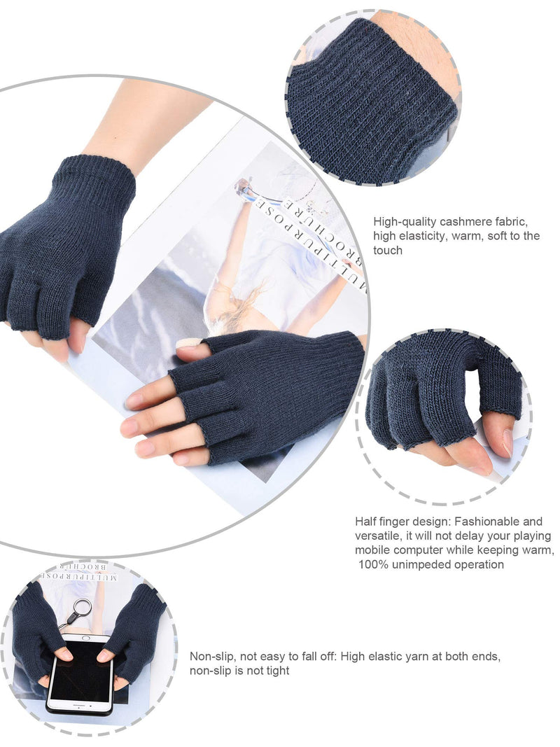 [Australia] - Bememo 4 Pairs Fingerless Gloves Half Finger Mittens Winter Solid Color Knitted Typing Gloves for Boys and Girls Black, Grey, Royal Blue, Purple 