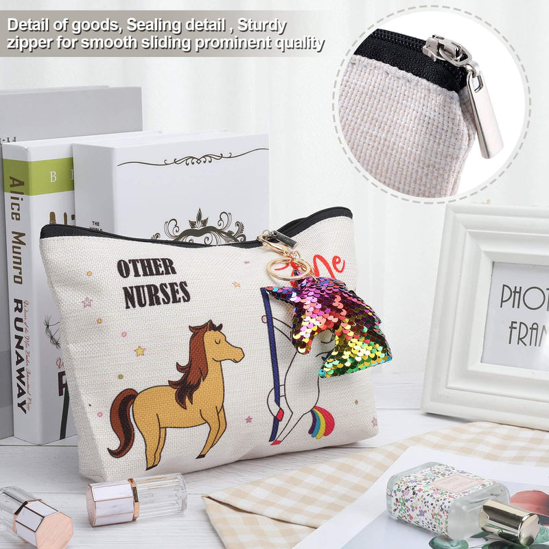 [Australia] - Nurse Cosmetic Bag Other Nurse Me Makeup Bag Cosmetic Travel Pouch Bag with Zipper and Flip Sequin Unicorn Keychain for Nurse, Coworker, Friend, Women, Practitioner Supplies 