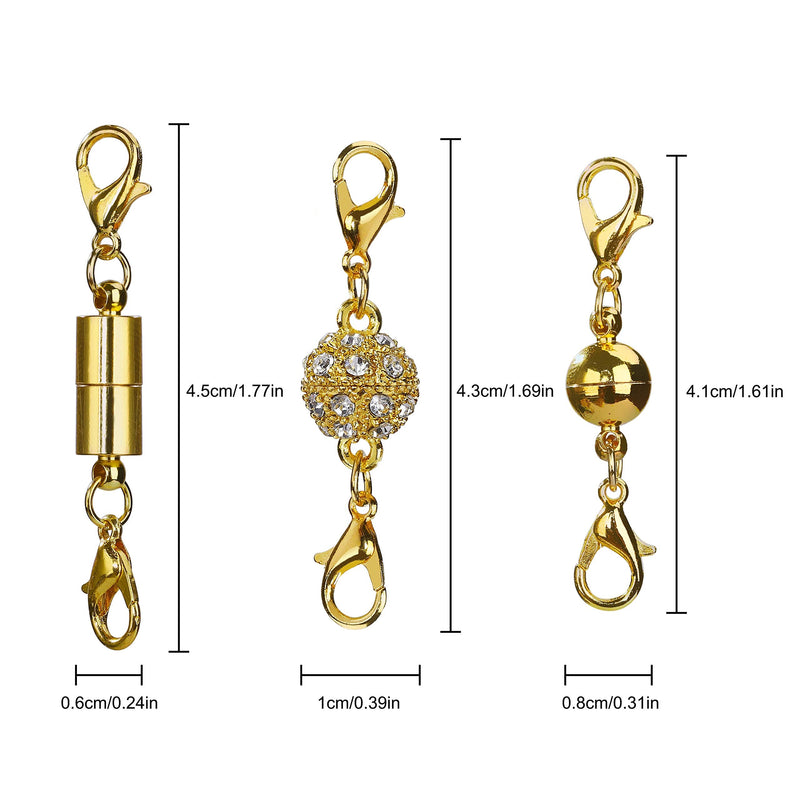 [Australia] - Magnetic Jewelry Clasps Magnetic Lobster Clasps for Necklace Bracelet Jewelry Making Rhinestone Ball Style, Cylindrical and Ball Tone (Gold and Silver) 12 Pieces 