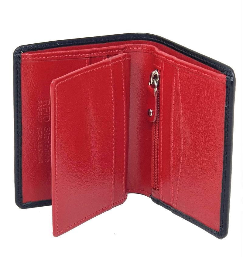 [Australia] - Starhide Mens RFID Blocking Real Veg Tanned Leather Mini Wallet Black/Red Gift Boxed 815 