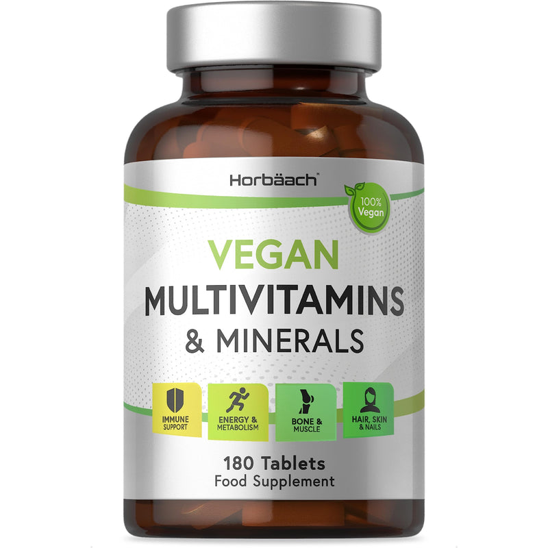 [Australia] - Vegan Multivitamin and Minerals | 180 Tablets | Essential Nutrients for Immune Support, Energy and Metabolism, Bone and Muscle, Hair, Skin and Nails | 100% Vegan | by Horbaach 