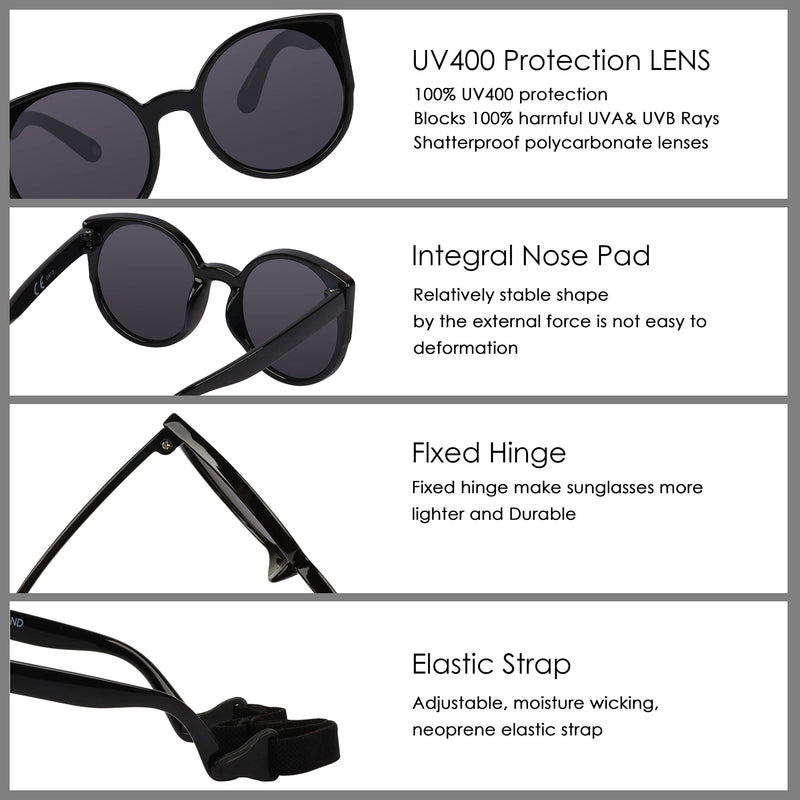 [Australia] - COCOSAND Baby Sunglasses with Strap Cateye Style UV400 Protection for Age 0-24months Black Grey 