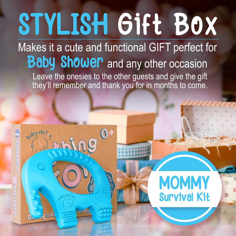 [Australia] - Baby Elefun Teething Ring, BPA Free Silicone Easy to Hold Teether Toy with Gift Package Included, Effective Elephant Teething Rings for Babies 3 4 6 12 Months Boy Teethers Cute Infant & Shower Gifts blue 