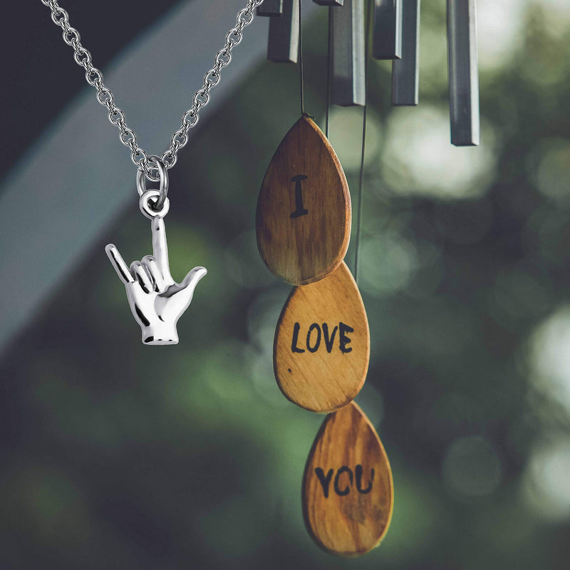 [Australia] - FUSTMW ASL Necklace I Love You Hand Sign Language Charm Pendant Necklace Sign Language Jewelry Interpreter Gift ASL Jewelry Gift for Deaf silver 