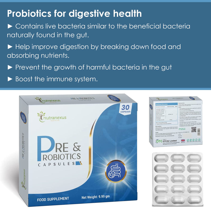 [Australia] - Pre & Probiotics Supplement (30 Capsules) Digestive & Gut Health Supplement for Men & Women - Multi Enzyme Blend for Digestion & Bloating Relief - Non GMO & Gluten Free 