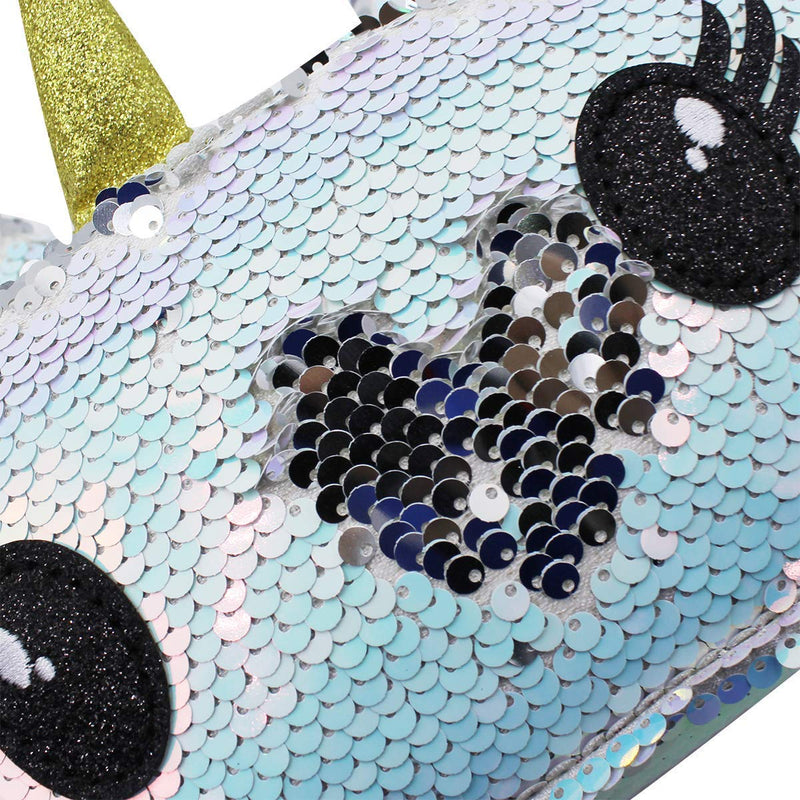 [Australia] - mossty Girl's Purse Glitter Reversible Sequins Unicorn Cartoon Coin Wallet Makeup Bag Cosmetic Storage Bag for Kids ( silver) 