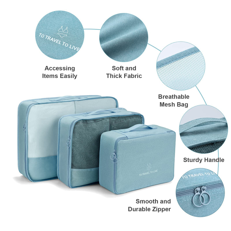 [Australia] - DIMJ Packing Cubes, 7 Sets Travel Luggage Organizers Suitcases Waterproof Packing Organiser with Label Shoe Storage Bags Laundry Bag 7 Pack Cation Blue 