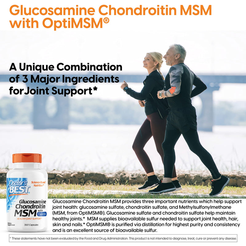 [Australia] - Doctor's Best Glucosamine Chondroitin MSM with OptiMSM, Supports Healthy Joint Structure, Function, & Comfort, Non-GMO, Gluten Free, Soy Free, 360 Count 