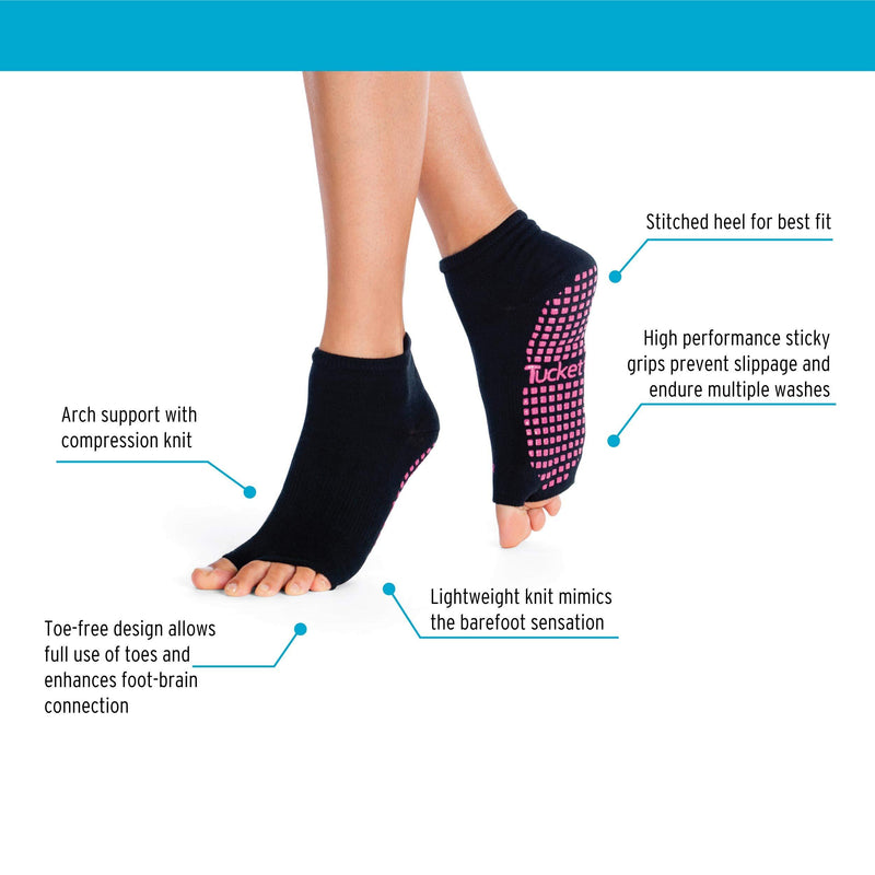 [Australia] - Yoga Socks for Women Non Slip, Toeless Non Skid Sticky Grip Sock - Pilates, Barre, Ballet Black White 