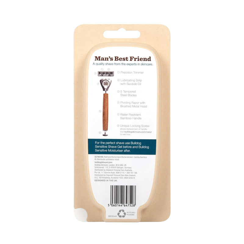 [Australia] - Bulldog Skincare - Sensitive Bamboo Razor for Men + Extra Blade for Shaving 2 Piece Set 