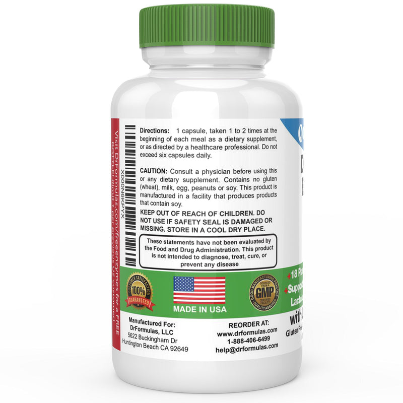 [Australia] - DrFormulas Digestive Enzymes for Bloating Relief, Gas, Lactose Intolerance, Digestion Support with Lactase, Amylase, Lipase, Bromelain, Protease, 60 Capsules 60 Count (Pack of 1) 