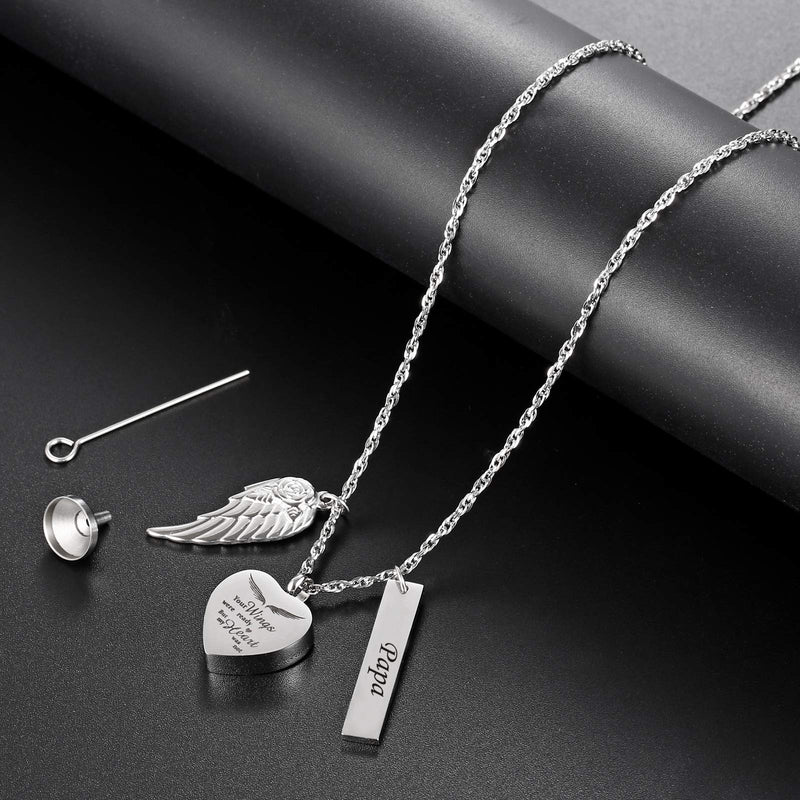 [Australia] - BGAFLOVE Heart Urn Necklace for Ashes with Wings Cremation Jewelry for Ashes -Your Wings were Ready But My Heart was Not Papa angel wings 