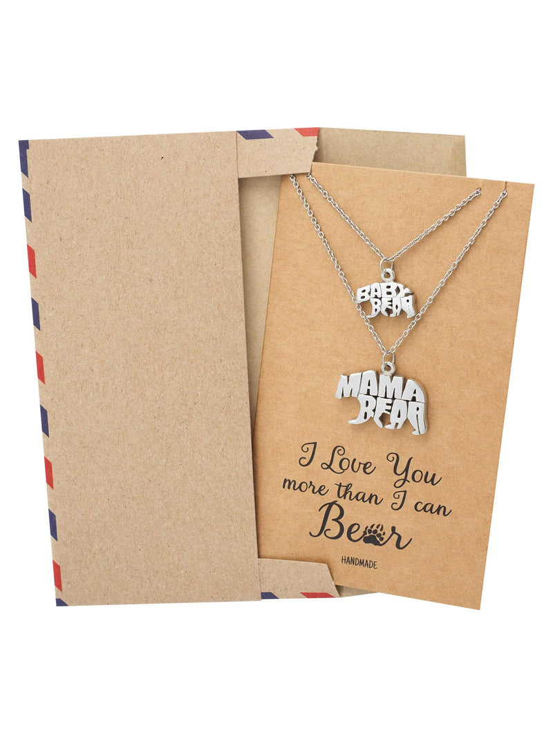 [Australia] - Quan Jewelry Handmade Baby and Mama Bear Pendant Necklaces with Greeting Card, Mother Daughter Gifts, Mother's Day Gift, Silver Tone 