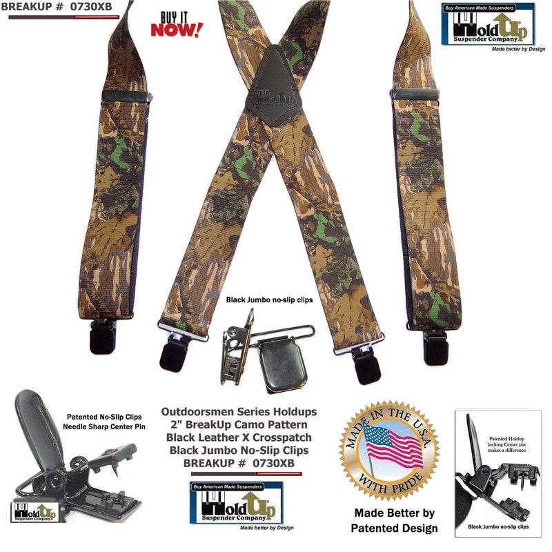 [Australia] - HoldUp Suspender Company Outdoorsmen Series Breakup Camouflage Pattern X-Back Suspenders with Patented Patented No-slip Clips 