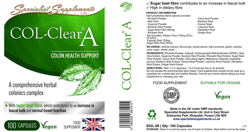 [Australia] - Specialist Supplements COL-Clear A Colon Health Support 100 Capsules, (Pack of 1) 