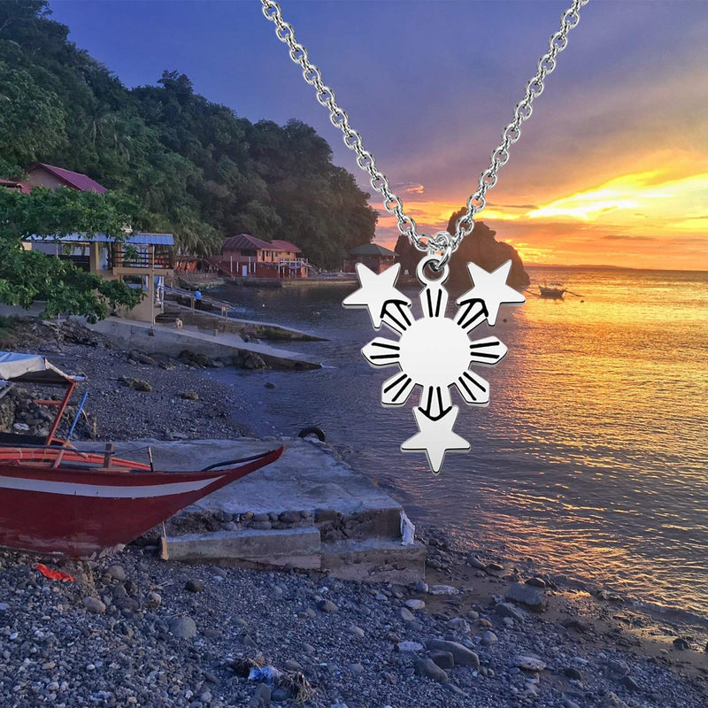 [Australia] - bobauna Philippine Sun Star Flag Necklace Filipina Philippine Pride Jewelry Gift For Filipino Family Friend Philippine flag necklace 