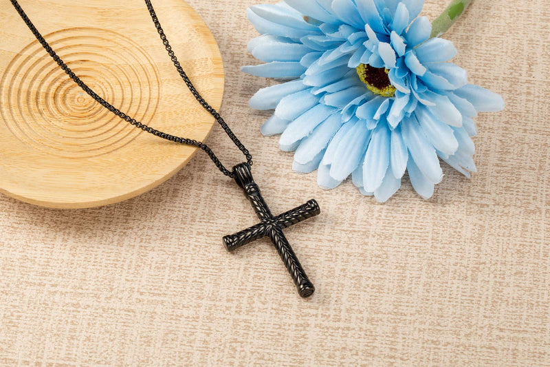 [Australia] - Cross Necklace for Men Christian Lord’s Prayer Tube Locket Crucifix Pendant Necklaces Pray Jewelry Boyfriend Gift Blalck 