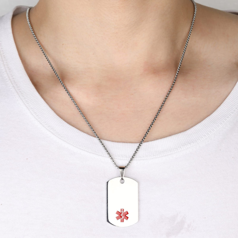 [Australia] - Medical Alert ID Necklace, Laser Engraved Blood THINNER, Stainless Steel Tag Pendant with 23.6 inch Chain for Men Women Emergency First Aid Silver 