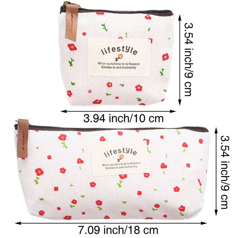 [Australia] - TecUnite 6 Pieces Pencil Bag Pen Case Flower Floral Canvas Pencil Pen Case Multi-functional Cosmetic Makeup Bag Set Coin Purse 