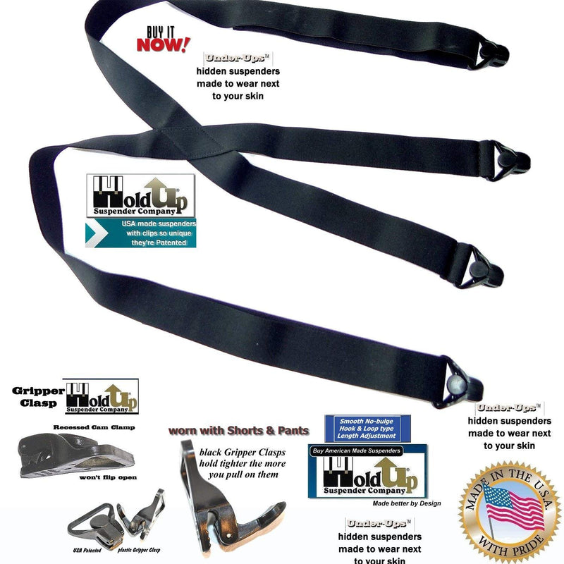 [Australia] - Holdup Suspender Company USA made All Black Hidden Undergarment No-Alarm Suspenders with Patented Black Gripper Clasps 