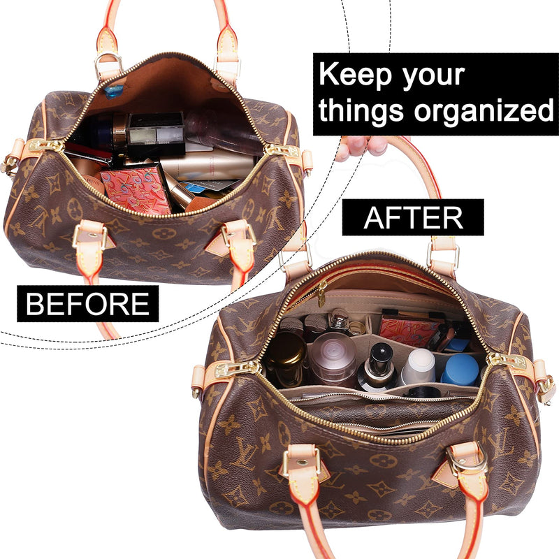 [Australia] - Doxo Felt Purse Organizer Insert with Zipper Bag Tote Handbag Shaper Fit For LV Speedy 30 & base shaper 2pc Set(Beige, Medium-Sp 30) Beige 