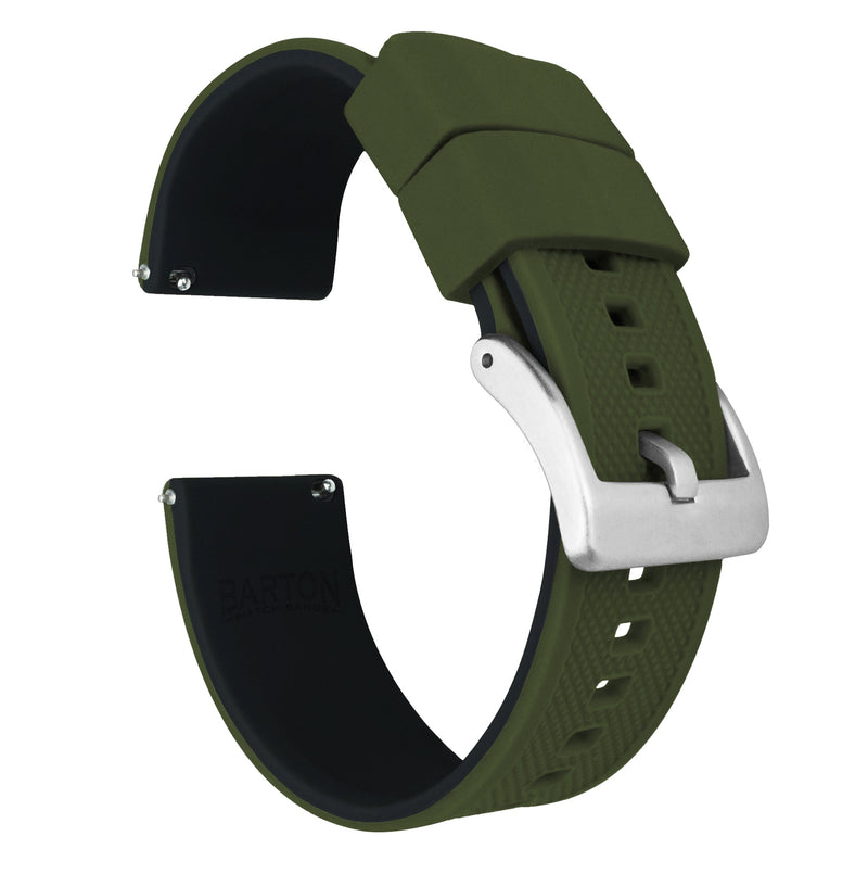 [Australia] - Barton Elite Silicone Watch Bands - Quick Release - Choose Color - 18mm, 19mm, 20mm, 21mm, 22mm, 23mm & 24mm Watch Straps Army Green Top / Black Bottom 