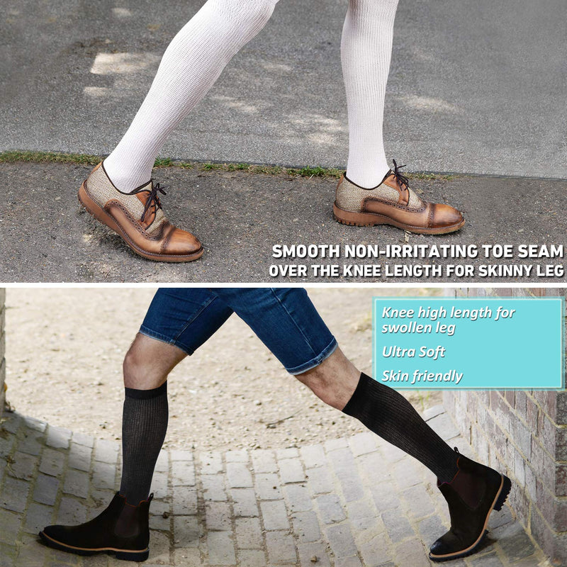 [Australia] - +MD 4 Pack Men’s Extra Wide Non-Binding Diabetic and Circulatory Bamboo Over The Knee Socks with Cushioned Sole 2Black2White10-13 Sock Style10-13,mens Shoe Style8-12 Black/White(4 Pairs) 