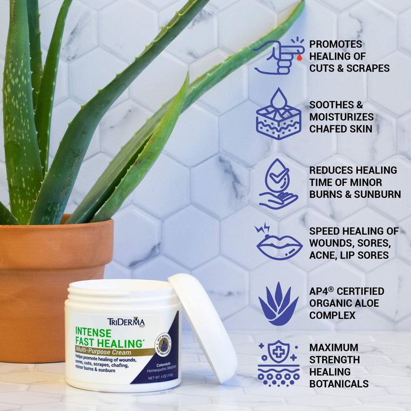 [Australia] - TriDerma Intense Fast Healing Cream, Decreases Healing Time for Minor Irritations, Rashes, Wounds, Cuts, Scrapes, Value Pack of 2 - 4 Ounce Jars 