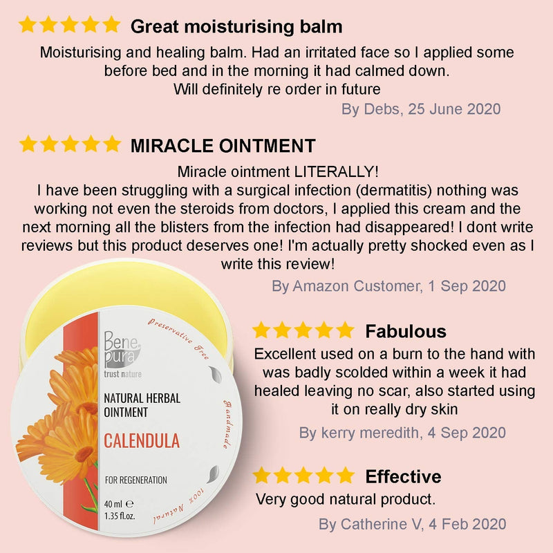 [Australia] - BenePura Calendula Ointment for Burns, Scars and Wounds - Regenerates and Soothes The Skin After Cuts - Reduces Pain and Swelling - 100% Natural Herbal Ointment - 40 ml 